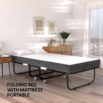 SKY-TOUCH Folding Bed with Memory Foam Mattress, Portable Foldable Beds Strong Sturdy Frame, Rollaway Beds for Home and Office 190 * 80cm