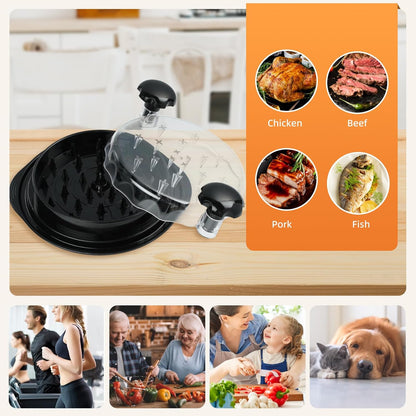 SKY-TOUCH Chicken Shredder Tool, Twister with Ergonomic Handle, Non-Slip, Effort Saving, with Transparent Lid Food Shredder, BPA Free, Dishwasher Safe, 25x25x5cm, Black