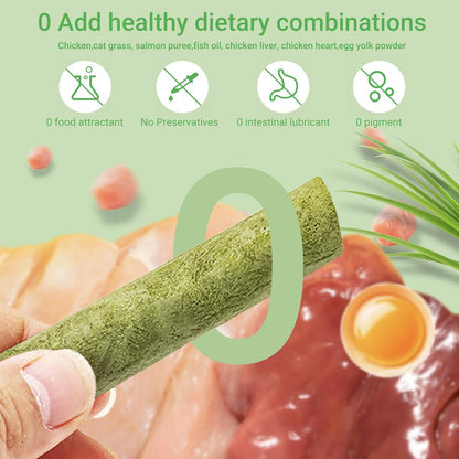 SKY-TOUCH 16 Pieces Cat Grass Treats for Cats, Edible Cat Chew Sticks Toys, Natural Dried Treats Snacks for Hairball Removal&Teeth Cleaning, Light Green - Increase Appetite,100g