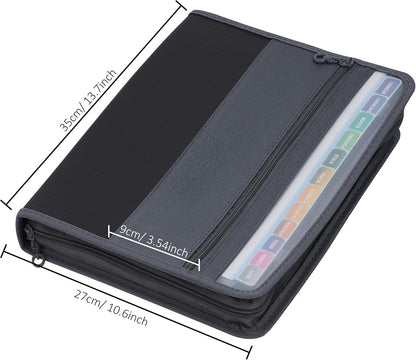 SKY-TOUCH Accordion File Folder with 13 Pockets & Double Zippers – Black 12-Layer Expanding Document Organizer for Students, Teachers, A4 Paper, School & Office Use