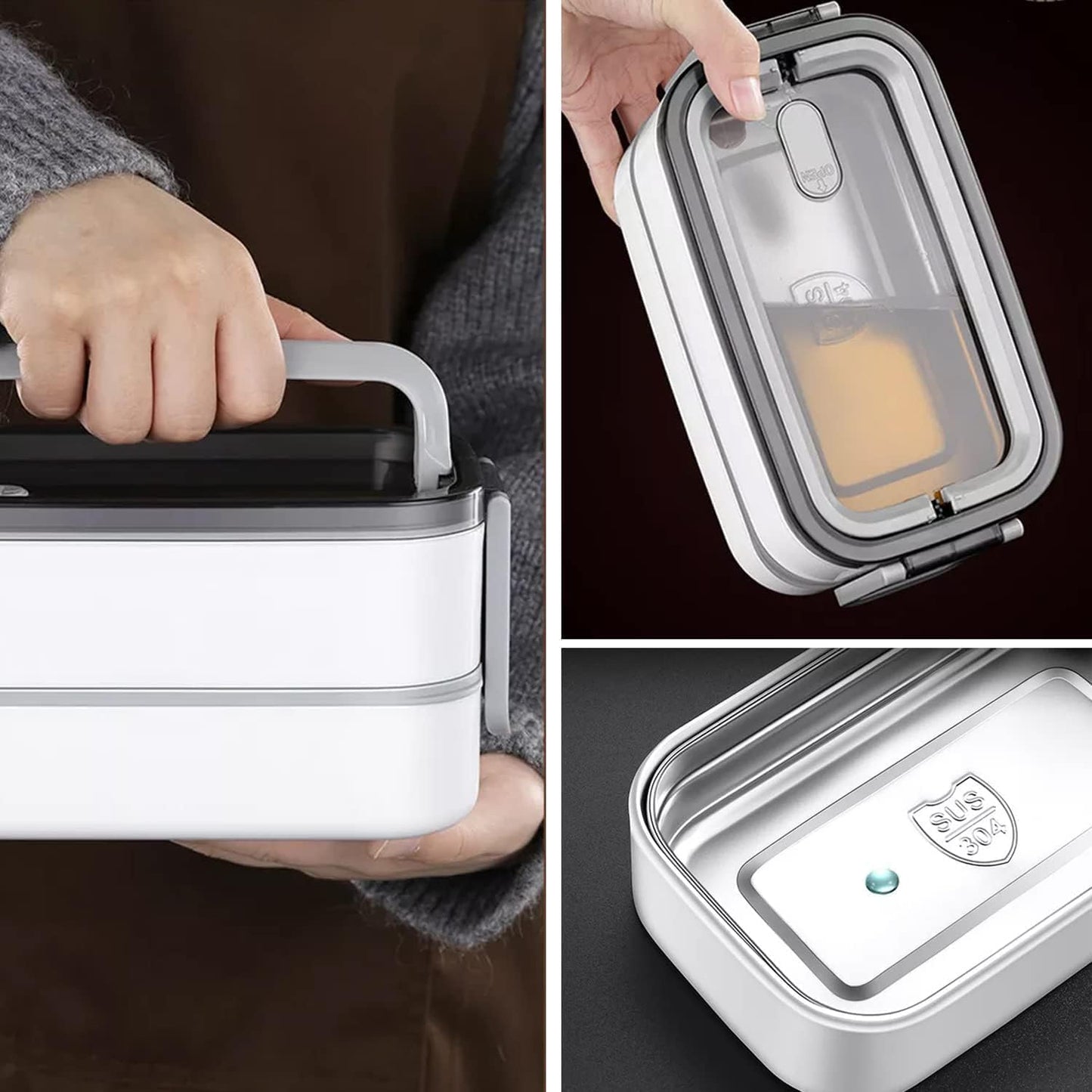 SKY-TOUCH Insulated Lunch Box,Double Layer Stainless Steel Heated Bento Box,Leakproof Lunchbox with Detachable Divider,Microwave Food Safe,with Utensils and Bento Box Bag- BFA Free