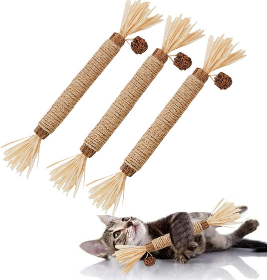 SKY-TOUCH 3 PCS Cat Chew Sticks Toys, Natural Cat Teeth Nip Cleaning Teeth Chew Catnip Chew Toys for Kitty Dental Treat Interactive Toy