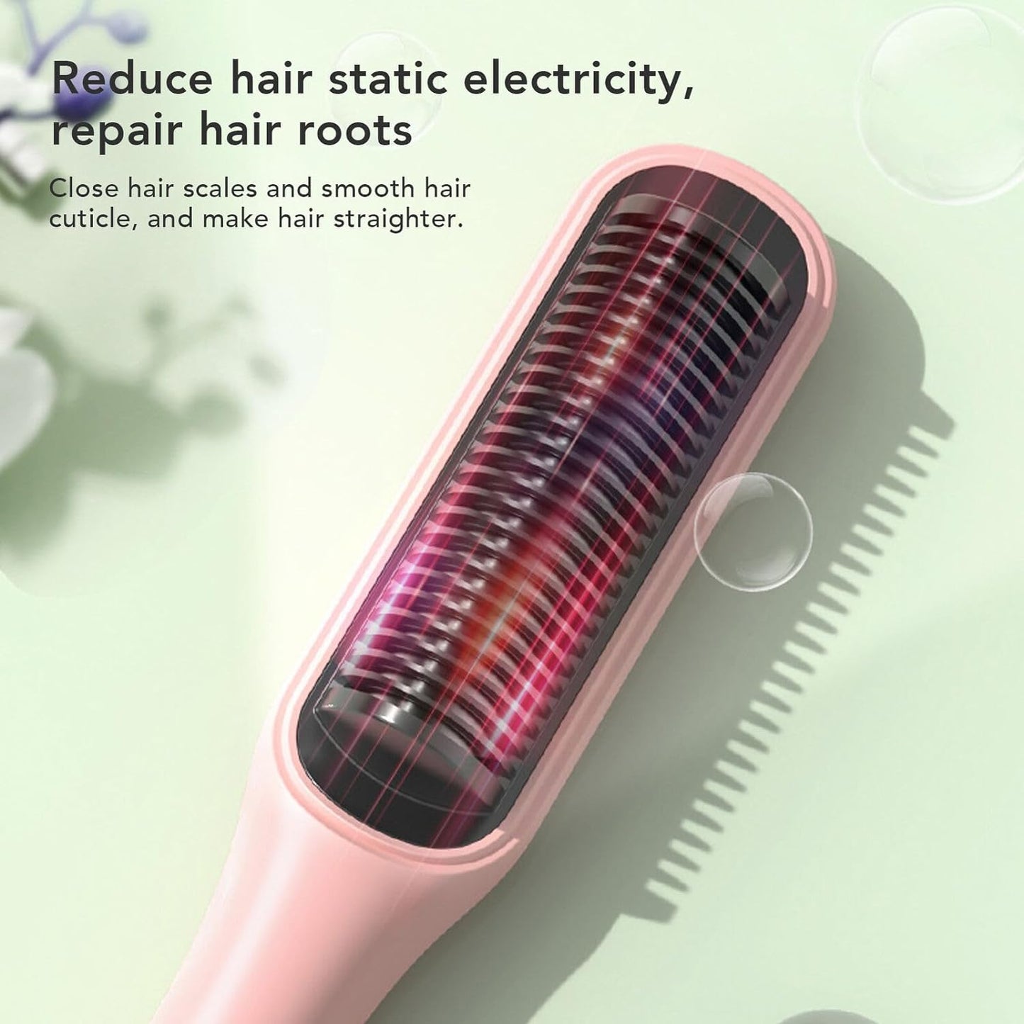 SKY-TOUCH Hair Straightener Brush : Rapid Heating Electric Hot Comb with 4 Temps Anti-Scald Curling Iron with Rotatable Power Cord for Women Home Salon Pink