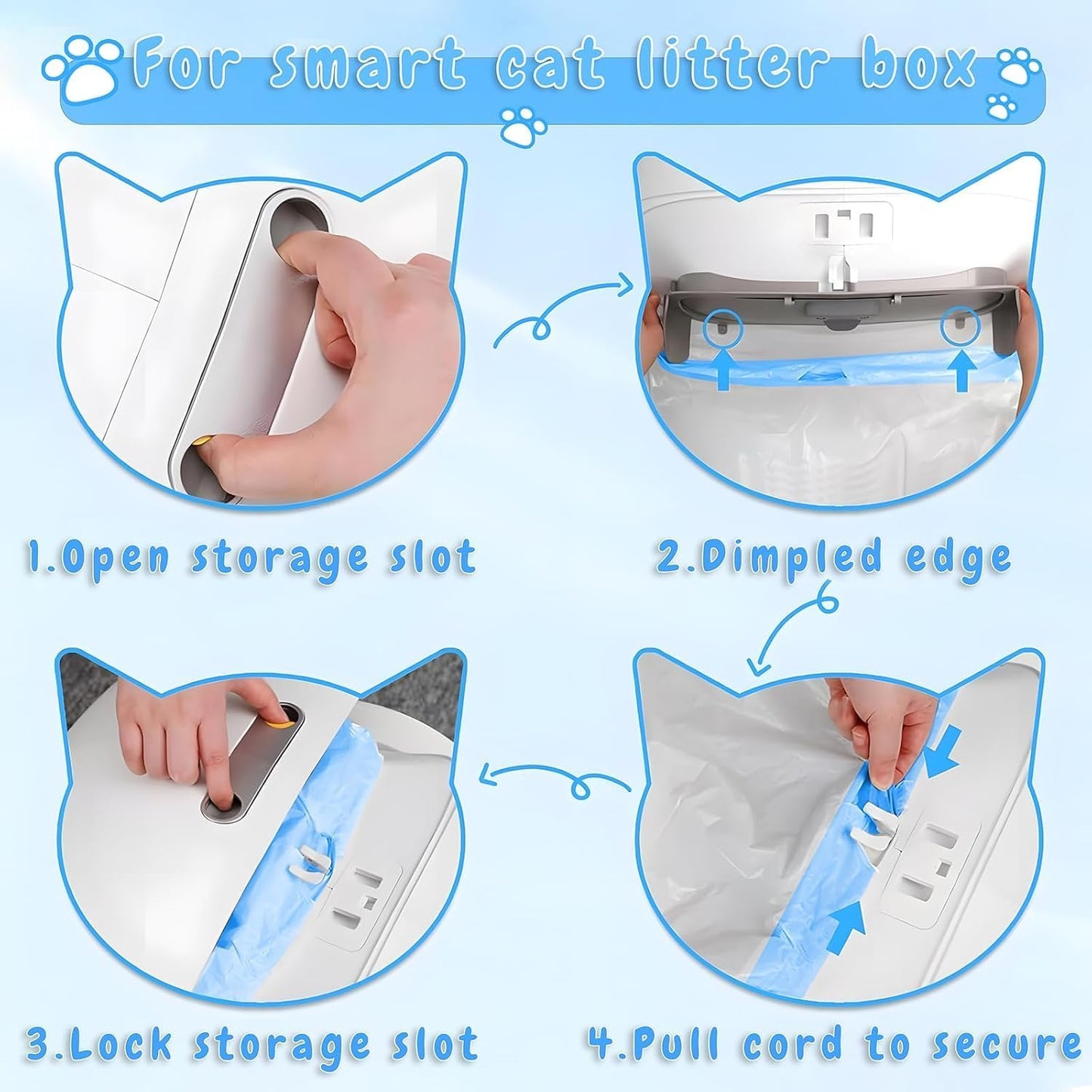 SKY-TOUCH Self-cleaning Cat Litter Box Waste Bags,Extra-Thick Cat Waste Bags for Self-Cleaning Cat Litter Box, Drawstring Cat Litter Liner Box Self Cleaning Trash Bags,45 x 50cm (4 Rolls - 60 count)