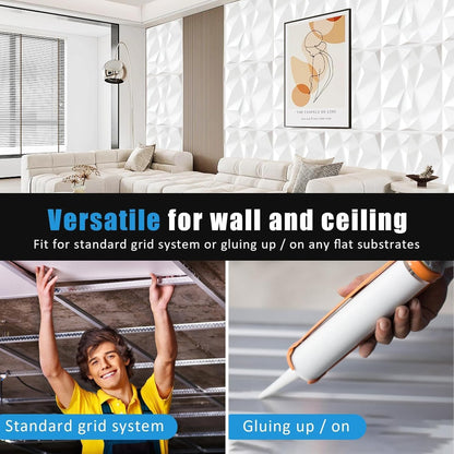 SKY-TOUCH 10PCS 3D Wall Panels, 30x30cm PVC Waterproof Wall Panel Diamond Textured Modern Decor Wall Tiles Accent Wall Panels for Living Room Bedroom Hotel Office, Coving 9.7 Sq.Ft（Matt White）