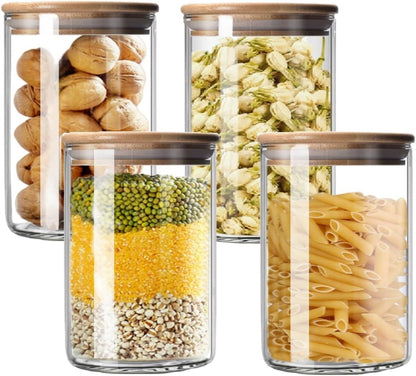 SKY-TOUCH 3PCS Glass Food Storage Jars, Kitchen Storage Glass Canister Set with Airtight Bamboo Lids, Suitable for Flour, Grains, Sugar, Tea, Coffee Beans, and Snacks, 2100ML