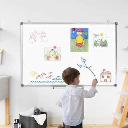 SKY-TOUCH Magnetic Whiteboard 90X120cm, Wall Mounted White Board with Pen Tray, Mountable Dry Erase Wipe Whiteboards for Home Office School Notice Board