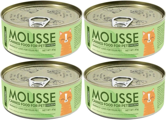 SKY-TOUCH Wet Cat Food Can, Premium Cat Food Mousse 85g, Grain-Free Soft Pâté with Taurine, Vitamins & Minerals – High Protein Balanced Nutrition for Kittens & Adult Cats(Chicken, Pack of 4)