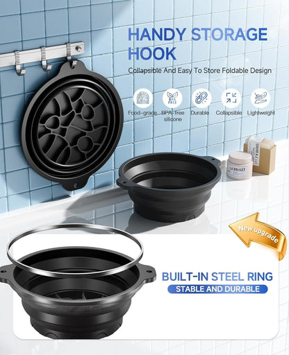 SKY-TOUCH Silicone Ice Face Bowl, Foldable Facebowl with Built-in Icetray, Quick Cooling for Puffiness Relief, Soothe Skin, Bathroom Accessories, Home Travel Use (Black) 23.5x27.5cm