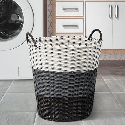 SKY-TOUCH 1 piece Dirty Clothes Weaving Basket,with Handles Washing Bin Dirty Clothes Storage,Durable Plastic Woven Toy Storage Basket,Household Bathroom Bathroom Laundry Basket,Multi Color,34*46*45cm