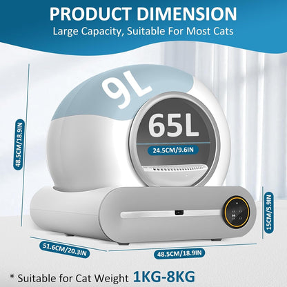 SKY-TOUCH Electric Self Cleaning Cat Litter Box,with Infrared Detector and Weight Sensors,65L+9L Large Capacity,APP Control/Automatic Odor Removal/Safety Protection/Low Noise Litter Box for Cat 1-8kg