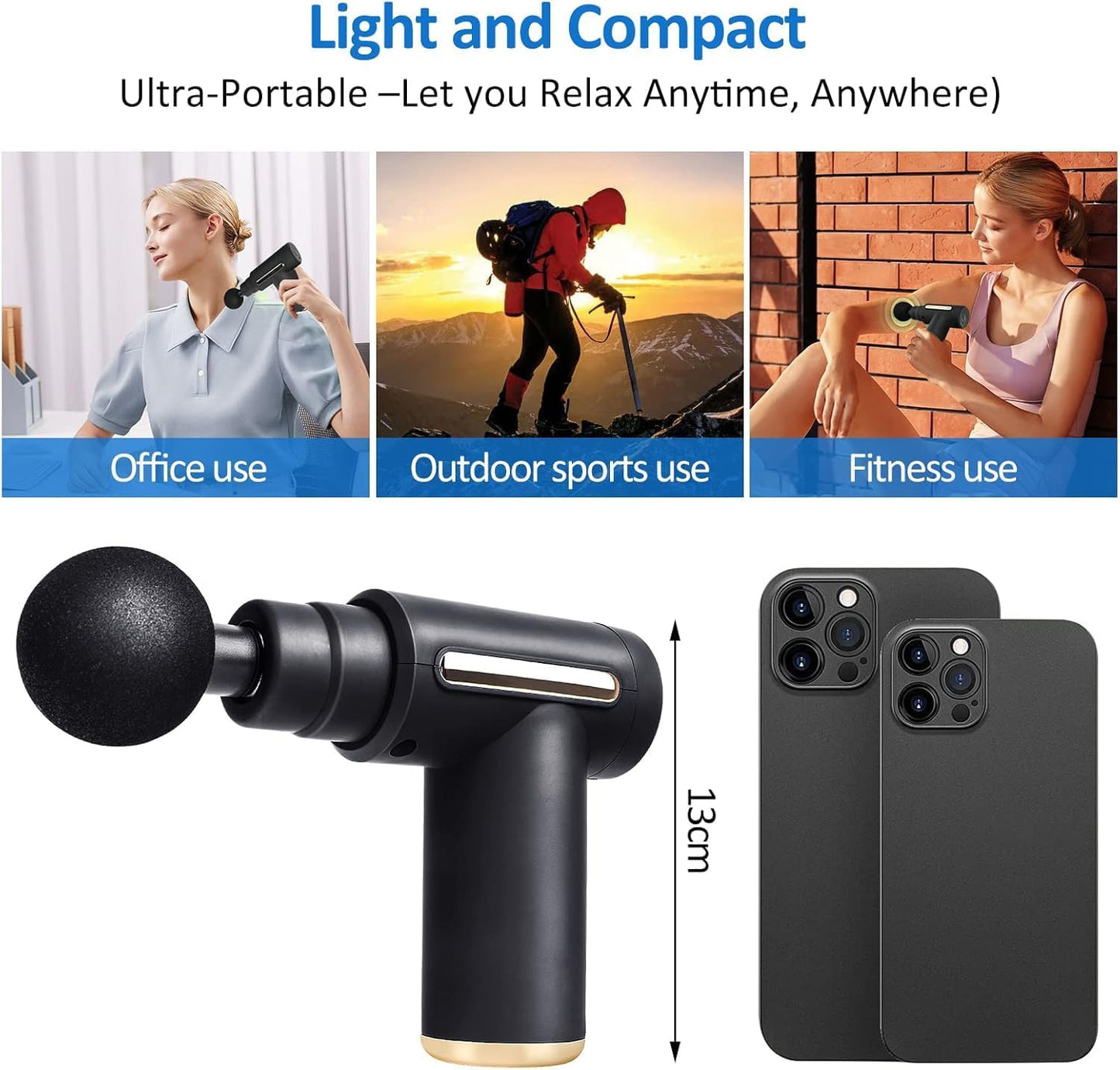 SKY-TOUCH Massage Gun,Professional Muscle Percussion Massager with 6 Speeds,Quiet Portable Electric Massager for Shoulder, Body,Back,and Physiotherapy,Compact Cordless Design,19x13x4.5cm (Black)