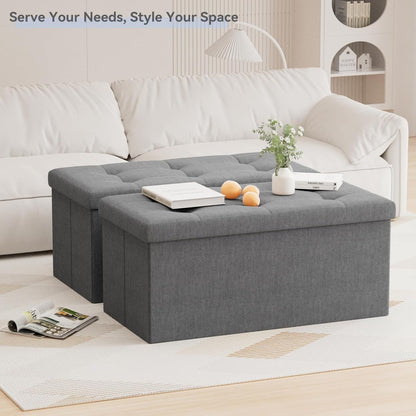 SKY-TOUCH Ottoman Seat Storage Stool, Folding Storage Ottoman Cube, Space-Saving Cube Footrest Seat for Bedroom, Hallway, Living Room,Light Grey,76 * 38 * 38cm(Capacity 150KG) 1 pack