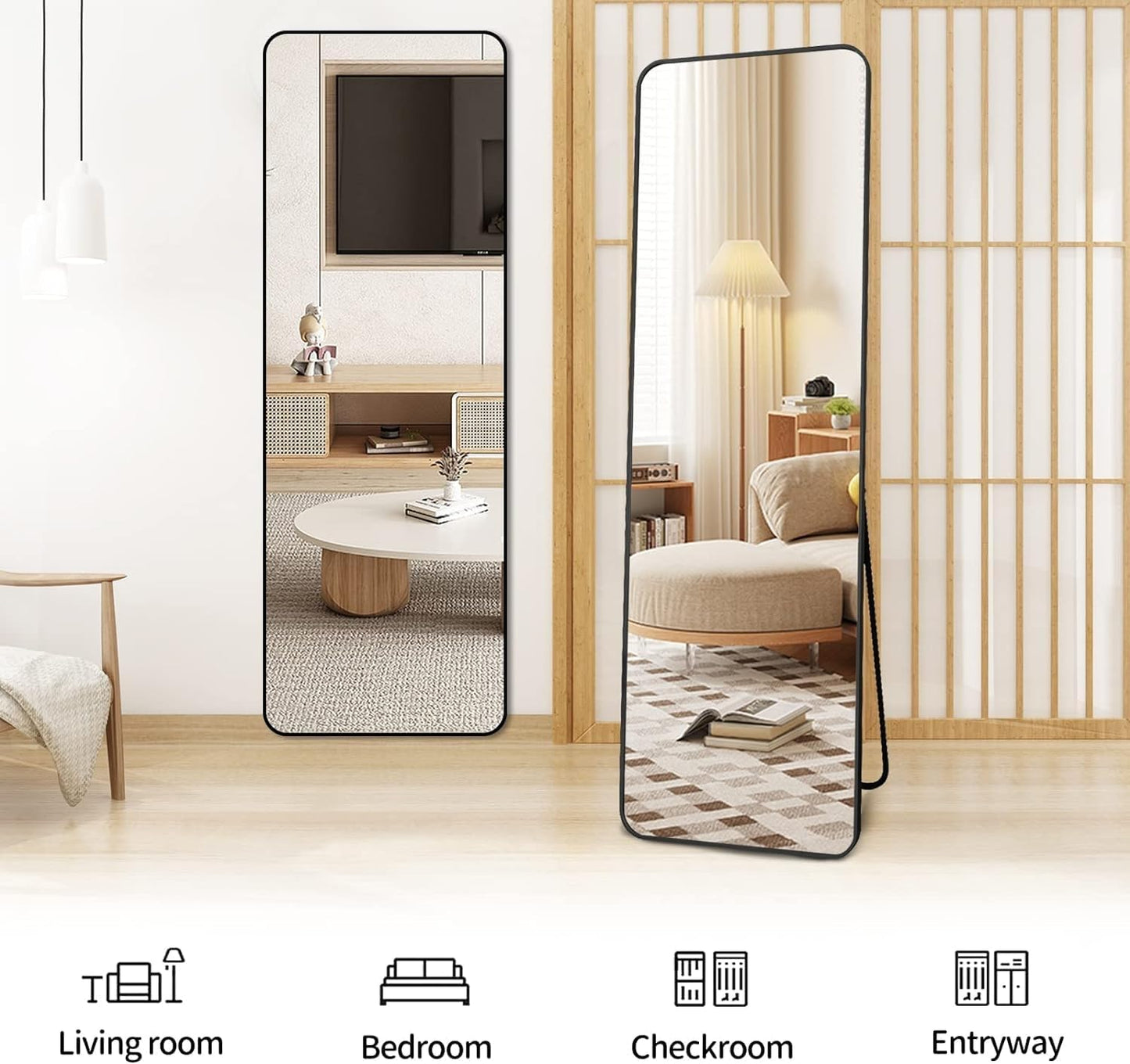 SKY-TOUCH Full Length Mirror 155x45cm, Floor Mirrors with Aluminum Alloy Frame Free-Standing Leaning Large Bedroom Dressing Mirror, Full Body Mirror with Stand for Living Room,Bedroom, White