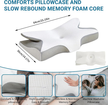 SKY-TOUCH Memory Foam Pillow, Cervical Pillow for Neck and Shoulder, Orthopedic Pillow, Ergonomic Neck Support Pillow for Side/Supine/Prone Sleepers - Removable Pillowcase and Zippered