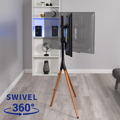 SKY-TOUCH 45"-65" TV Stand Easel with Tripod Base, Height Adjustable Swivel TV Floor Stand, Dark Walnut Legs,for LED LCD Screens, Max VESA 600x400mm, 77lbs Capacity,(Install Manual Included)