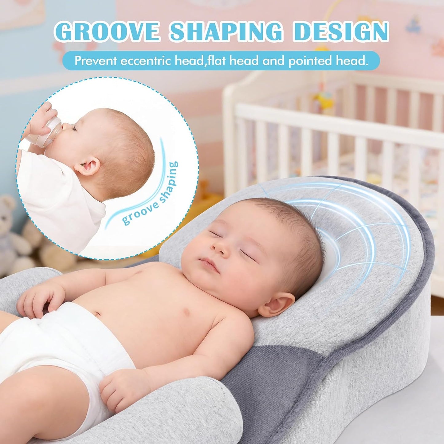 SKY-TOUCH Newborn Feeding Pillow Wedge - 15° Anti-Spit Up & Nursing Support Pillow, Baby Breastfeeding Pillow for Reflux, Soft & Breathable Grey Infant Nursing Cushion