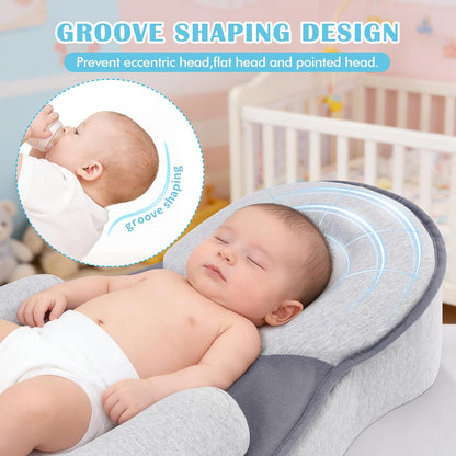 SKY-TOUCH Newborn Feeding Pillow Wedge - 15° Anti-Spit Up & Nursing Support Pillow, Baby Breastfeeding Pillow for Reflux, Soft & Breathable Grey Infant Nursing Cushion