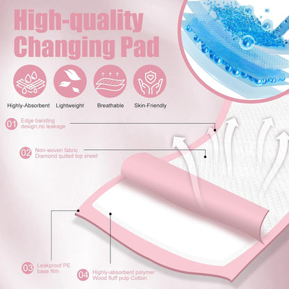 SKY-TOUCH 50 Pieces Baby Disposable Changing Mats,Waterproof Baby Changing Pads, 45x60 cm, Highly Absorbent Leakproof Changing Pad Baby, Ultra soft Diaper Changing Mat Underpads for Baby Pink