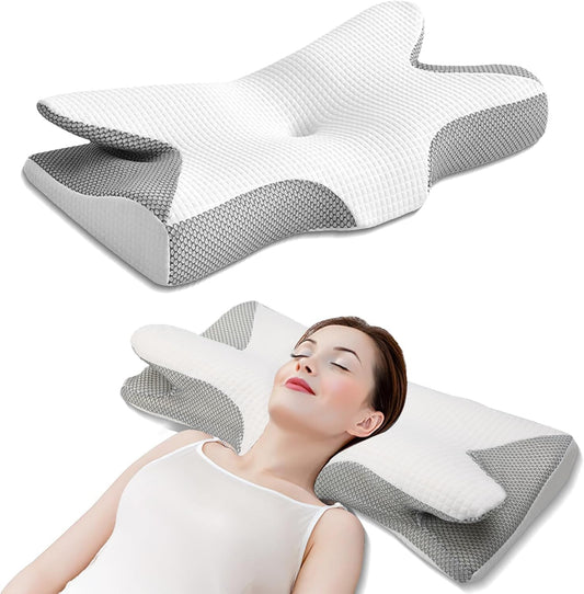 SKY-TOUCH Memory Foam Pillow, Cervical Pillow for Neck and Shoulder, Orthopedic Pillow, Ergonomic Neck Support Pillow for Side/Supine/Prone Sleepers - Removable Pillowcase and Zippered