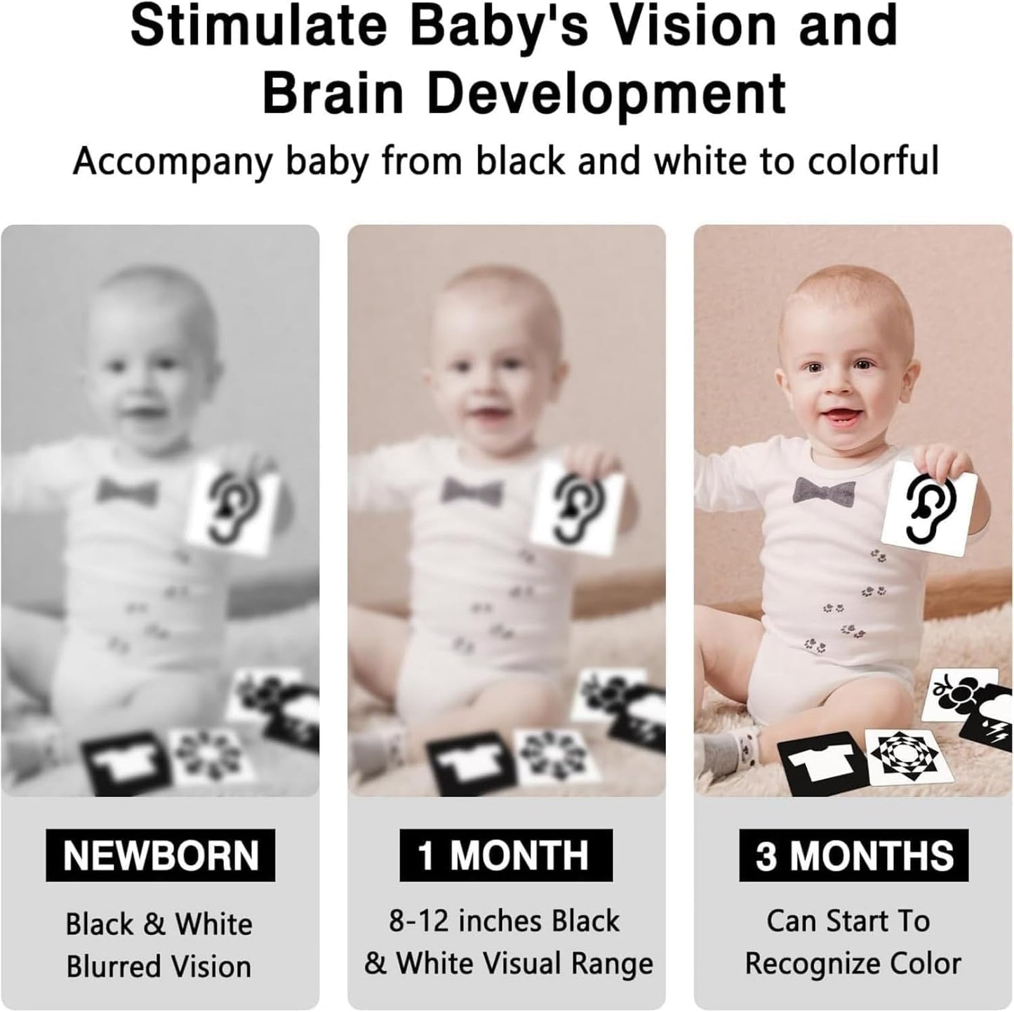 SKY-TOUCH Baby Visual Card Black White, High Contrast Baby Black White Card, Visual Stimulation & Sensory Development, Travel Friendly, Gifts for Infants 0 to 3 Months, 20 Pcs - 40 Pages