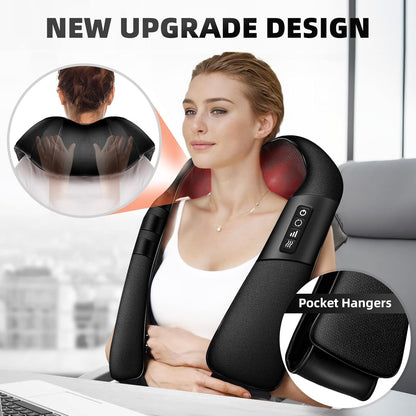 SKY-TOUCH Neck and Shoulder Massager with Heat, Deep Tissue Shiatsu 3D Kneading Massager for Muscle Relaxation & Pain Relief, Ideal for Shoulder, Home and Office, Gifts (Black)