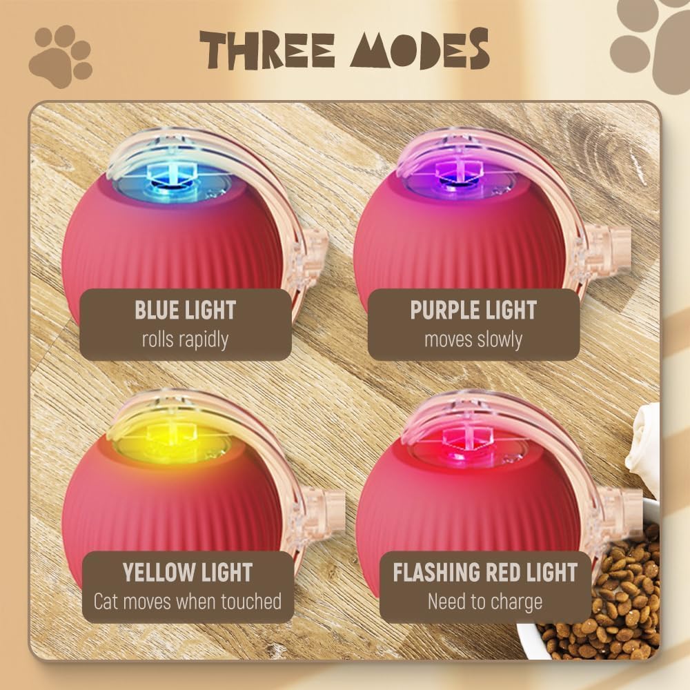 SKY-TOUCH Interactive Cat Toys Ball, Automatic Interactive Ball Toys Fast Rolling on Carpet, Chirping & Motion Activate, Durable High Bounce Floating Rubber Dog Ball with LED Light for Cats, Red