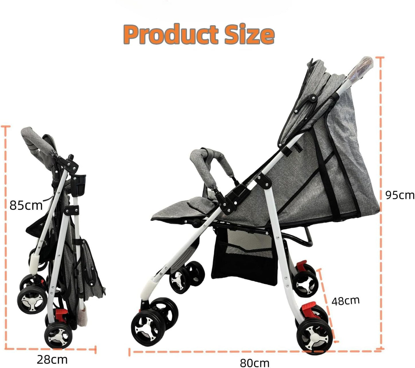 SKY-TOUCH Lightweight Travel Stroller, Foldable Baby Stroller With Large Storage Basket, Multi-Position Recline, Convenient One-hand Fold, Comfortable & Lay Flat (Grey)