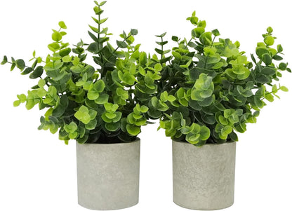 SKY-TOUCH 2PCS Artificial Eucalyptus Potted Plants Artificial Plants Perfect for Home Bookshelves And Office Desk Decoration light green