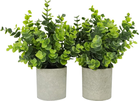 SKY-TOUCH 2PCS Artificial Eucalyptus Potted Plants Artificial Plants Perfect for Home Bookshelves And Office Desk Decoration light green