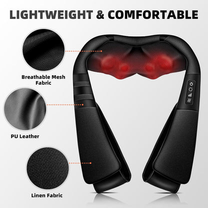 SKY-TOUCH Neck and Shoulder Massager with Heat, Deep Tissue Shiatsu 3D Kneading Massager for Muscle Relaxation & Pain Relief, Ideal for Shoulder, Home and Office, Gifts (Black)