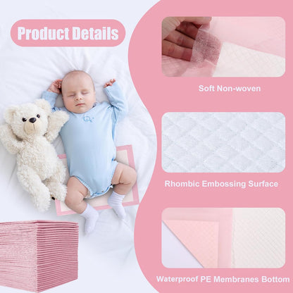 SKY-TOUCH 50 Pieces Baby Disposable Changing Mats,Waterproof Baby Changing Pads, 45x60 cm, Highly Absorbent Leakproof Changing Pad Baby, Ultra soft Diaper Changing Mat Underpads for Baby Pink