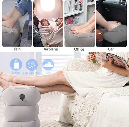 SKY-TOUCH 1pack Inflatable Foot Rest Pillow with Storage Bag,43x30x48cm,Adjustable 3-Layer Height Cushion for Airplanes, Cars, Home,and Office,Travel Essential with Inflatable Bag Accessories,Gray