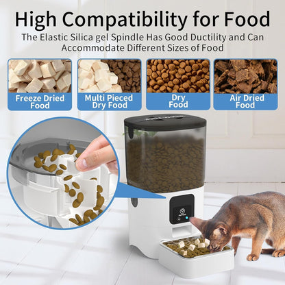 SKY-TOUCH Smart Automatic Cat Feeders: WiFi Pet Feeder with APP Control for Remote Feeding, Detachable for Easy Clean, Automatic Cat Food Dispenser with Alexa,1-30 Meals Per Day for Dog (6L/25Cup)