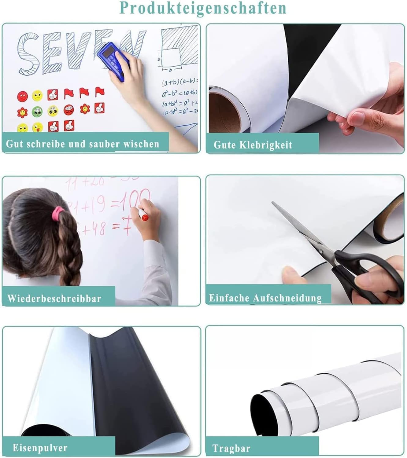 SKY-TOUCH Magnetic Whiteboard Paper, 60 x 90cm, DIY Self-Adhesive Dry Erase Board Sheets, Whiteboard Film Stick on Wall for Office, Home, School - with 3 Markers, 1 Eraser, and 4 Magnets