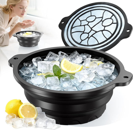 SKY-TOUCH Silicone Ice Face Bowl, Foldable Facebowl with Built-in Icetray, Quick Cooling for Puffiness Relief, Soothe Skin, Bathroom Accessories, Home Travel Use (Black) 23.5x27.5cm