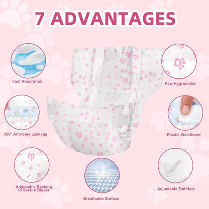 SKY-TOUCH 10 pieces Dog Nappies Female,Disposable Dog Belly Bands for Female Dog,Super Absorbent & 360°Leakage Protection,Preventing Dogs from Marking and Urinating in the Room,M size for 3-7kg,Pink