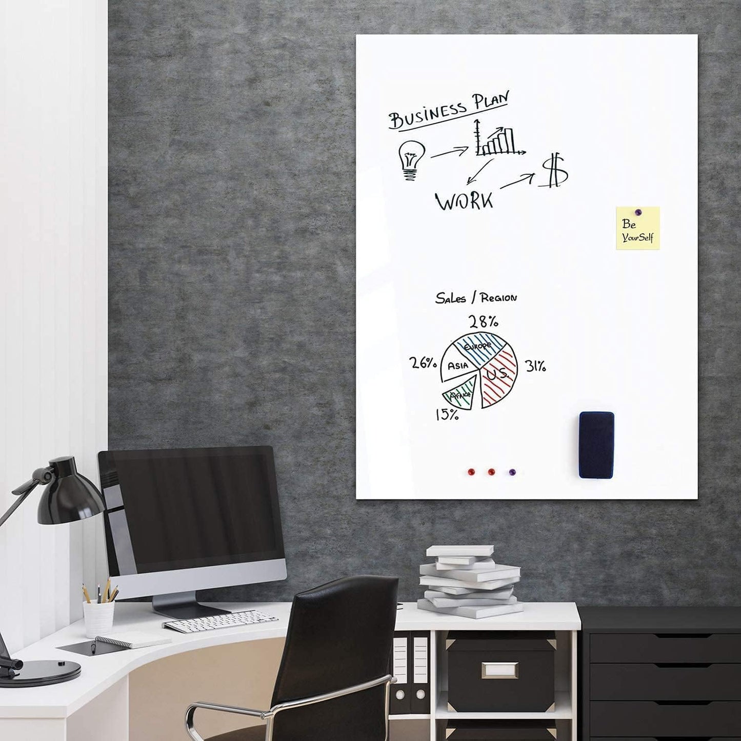 SKY-TOUCH Magnetic Whiteboard Paper, 60 x 90cm, DIY Self-Adhesive Dry Erase Board Sheets, Whiteboard Film Stick on Wall for Office, Home, School - with 3 Markers, 1 Eraser, and 4 Magnets