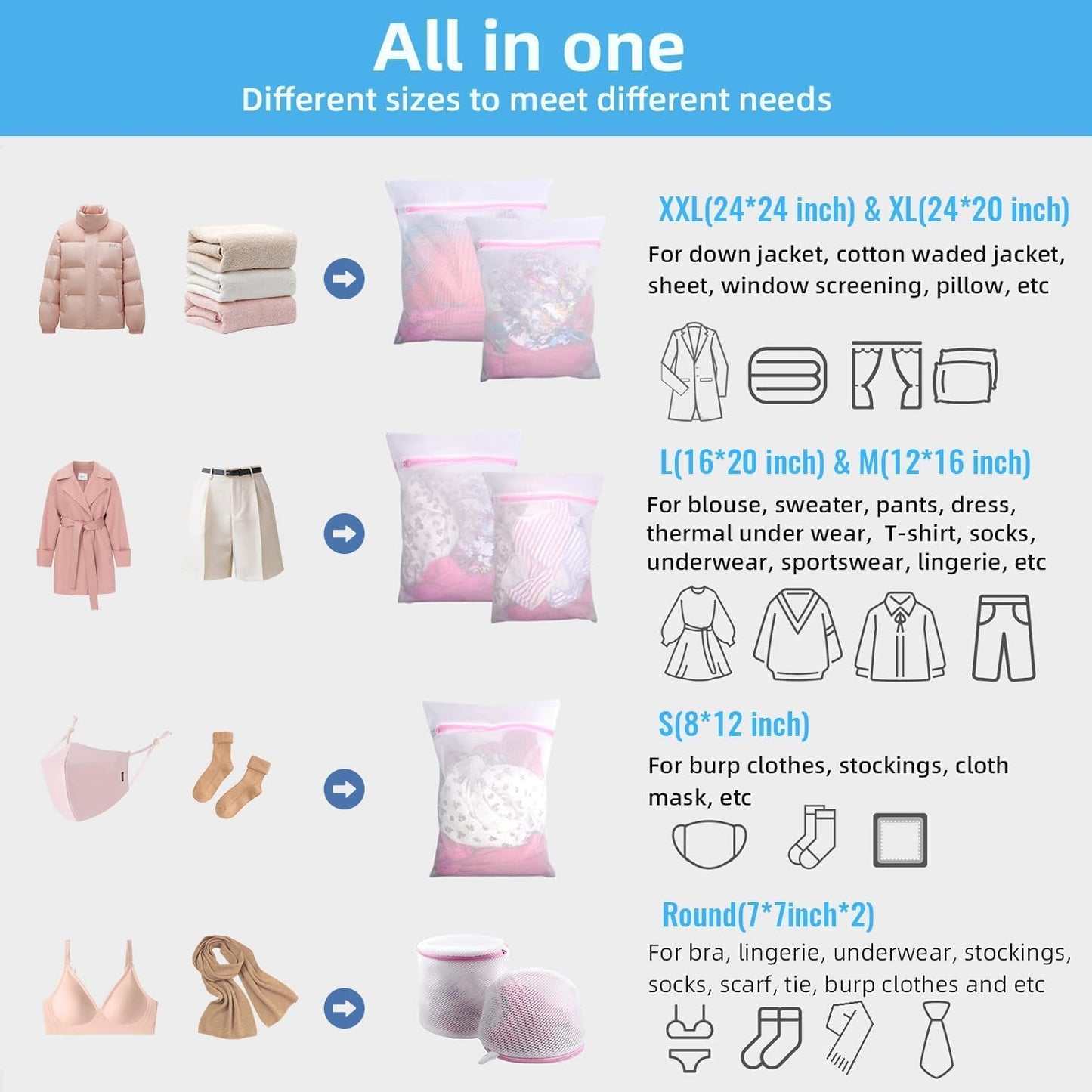 SKY-TOUCH 7-Pack Reusable Mesh Laundry Bags for Delicates – Protect Lingerie, Bras & Baby Clothes, Washing Machine Bag