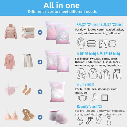 SKY-TOUCH 7-Pack Reusable Mesh Laundry Bags for Delicates – Protect Lingerie, Bras & Baby Clothes, Washing Machine Bag