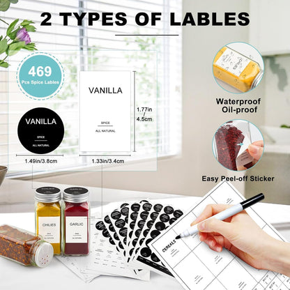 SKY-TOUCH 24 pack Glass Spice Jars with Shaker Lids,Seal Seasoning Jars with Labels for Kitchen,Spice,Cabinet, Drawer,120ml Glass,with Collapsible Funnel and Mark pen