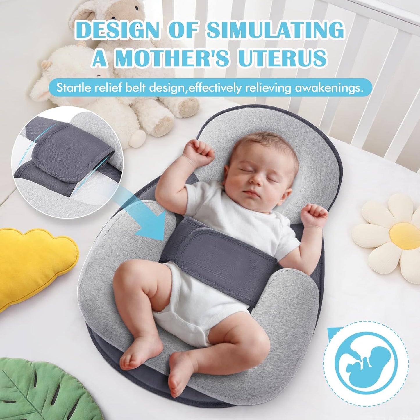 SKY-TOUCH Newborn Feeding Pillow Wedge - 15° Anti-Spit Up & Nursing Support Pillow, Baby Breastfeeding Pillow for Reflux, Soft & Breathable Grey Infant Nursing Cushion