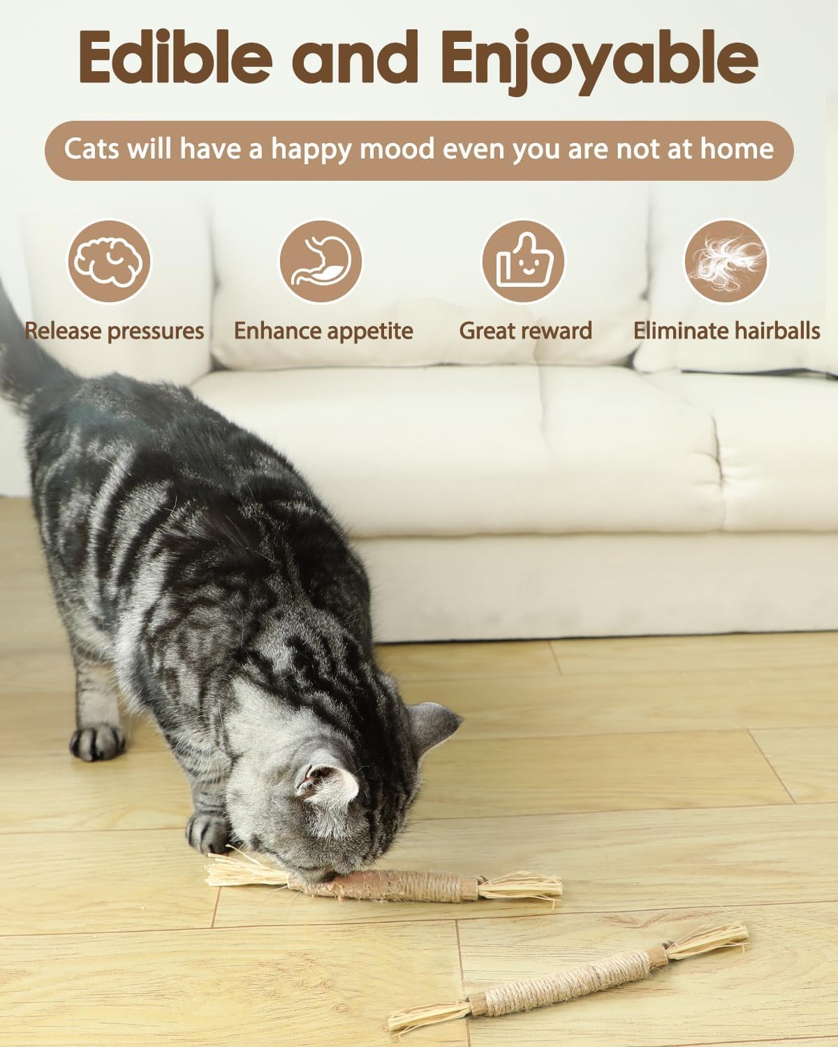 SKY-TOUCH 3 PCS Cat Chew Sticks Toys, Natural Cat Teeth Nip Cleaning Teeth Chew Catnip Chew Toys for Kitty Dental Treat Interactive Toy