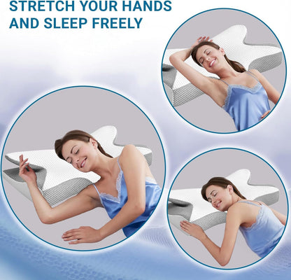 SKY-TOUCH Memory Foam Pillow, Cervical Pillow for Neck and Shoulder, Orthopedic Pillow, Ergonomic Neck Support Pillow for Side/Supine/Prone Sleepers - Removable Pillowcase and Zippered