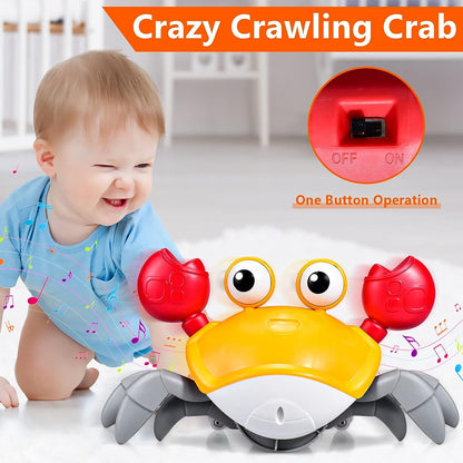 SKY-TOUCH Electric Runaway Crab，Crawling Crab Baby Toy with Music and LED Light Up，Toddler Interactive Learning Development Toy with Automatically Avoid Obstacles，For Babies, Toddlers and Kids