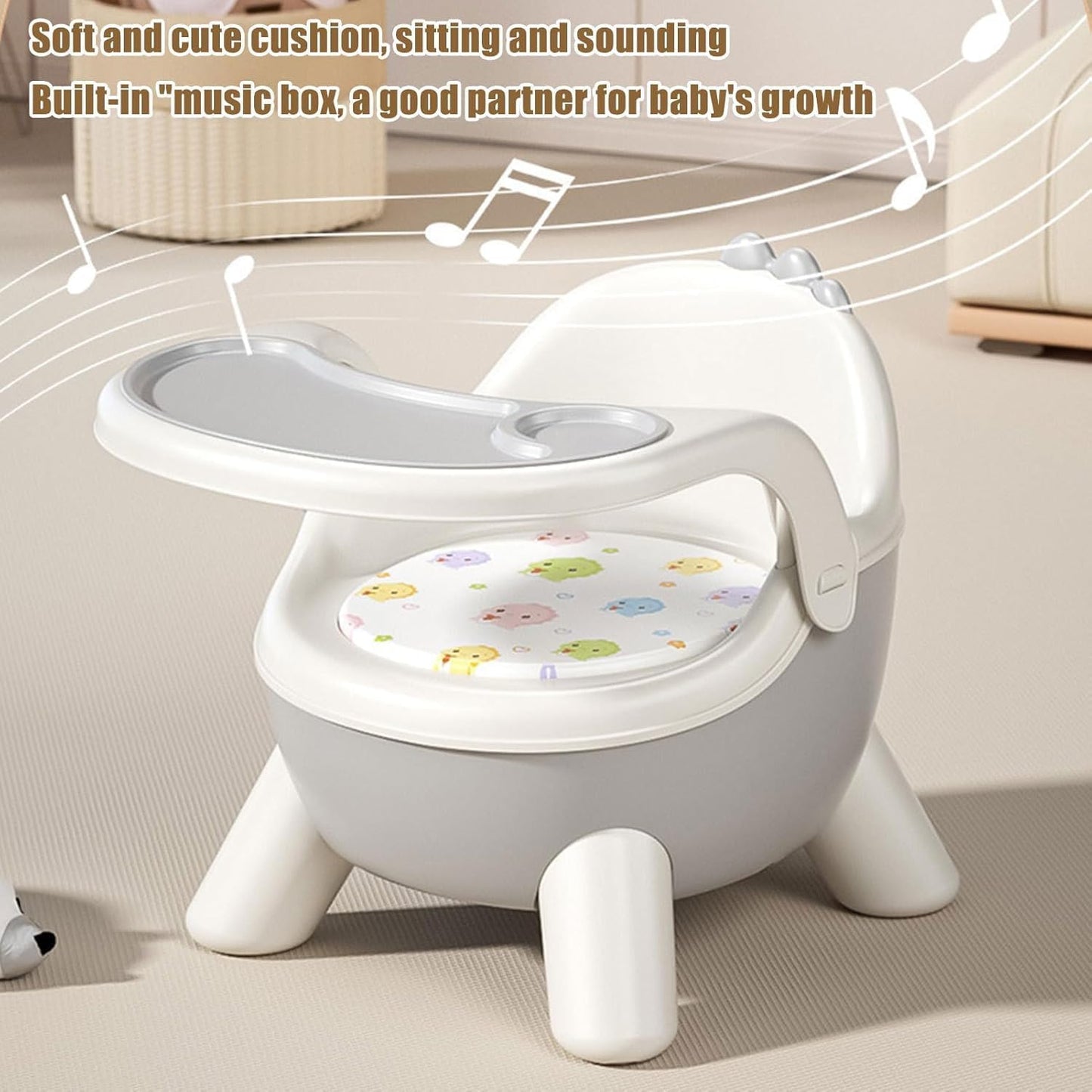 SKY-TOUCH Child Dining Feeding Chair, Child Booster Seat Eating Chair with Sound, Multi Functional Eating Playing, Portable Safe Supplies for Home Travel, Grey, 32x30x35cm - Suitable for 2 Age+