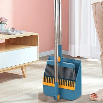 SKY-TOUCH Broom and Dustpan Set, Foldable Dustpan Upright Broom for Home, Office, Kitchen, Daliy Using, Blue