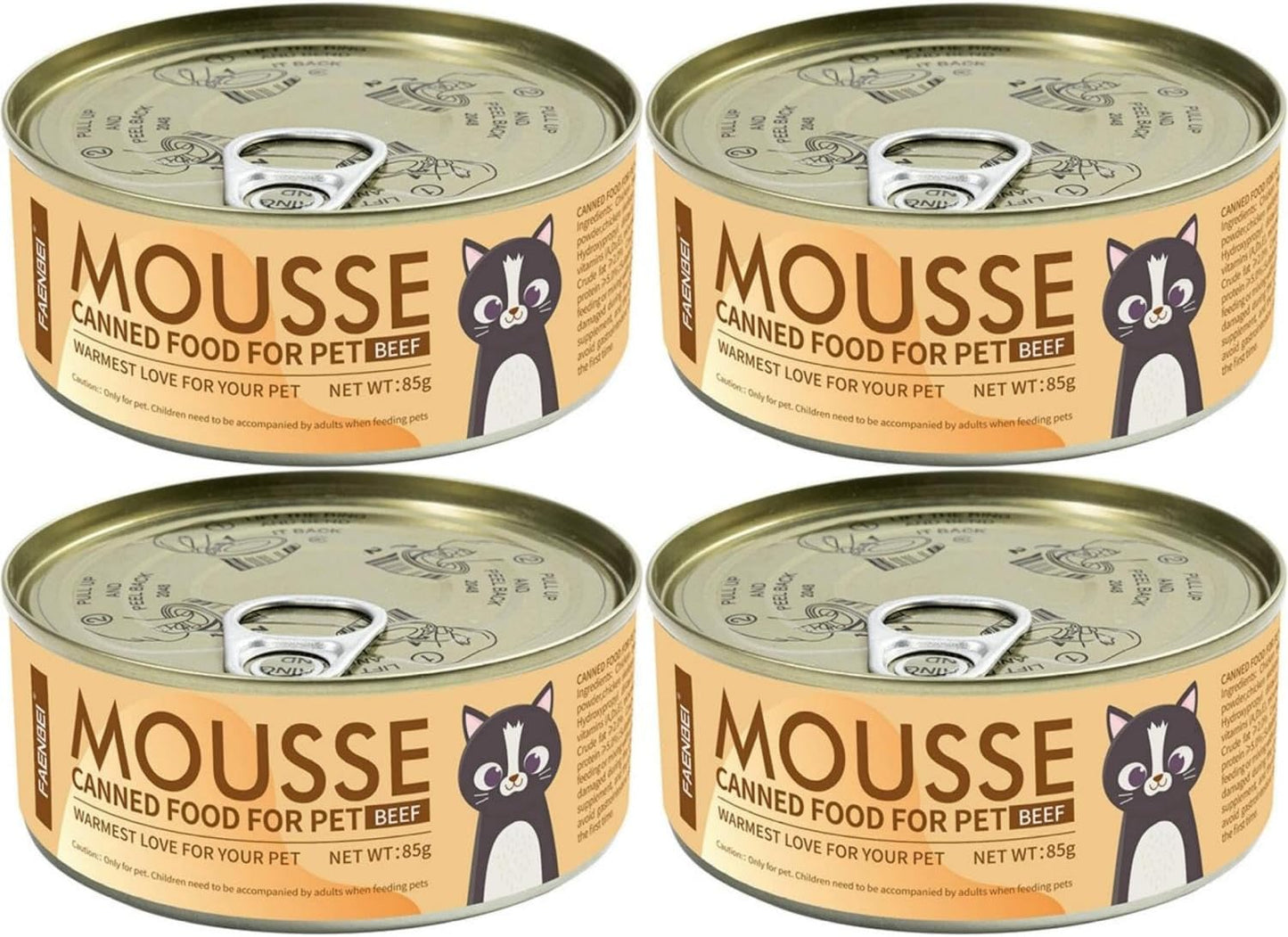 SKY-TOUCH Wet Cat Food Can, Premium Cat Food Mousse 85g, Grain-Free Soft Pâté with Taurine, Vitamins & Minerals – High Protein Balanced Nutrition for Kittens & Adult Cats(Beef, Pack of 4)