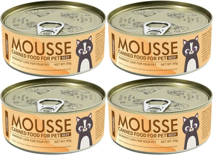 SKY-TOUCH Wet Cat Food Can, Premium Cat Food Mousse 85g, Grain-Free Soft Pâté with Taurine, Vitamins & Minerals – High Protein Balanced Nutrition for Kittens & Adult Cats(Beef, Pack of 4)