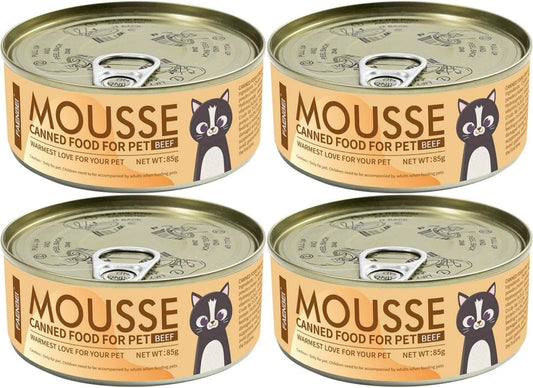 SKY-TOUCH Wet Cat Food Can, Premium Cat Food Mousse 85g, Grain-Free Soft Pâté with Taurine, Vitamins & Minerals – High Protein Balanced Nutrition for Kittens & Adult Cats(Beef, Pack of 4)